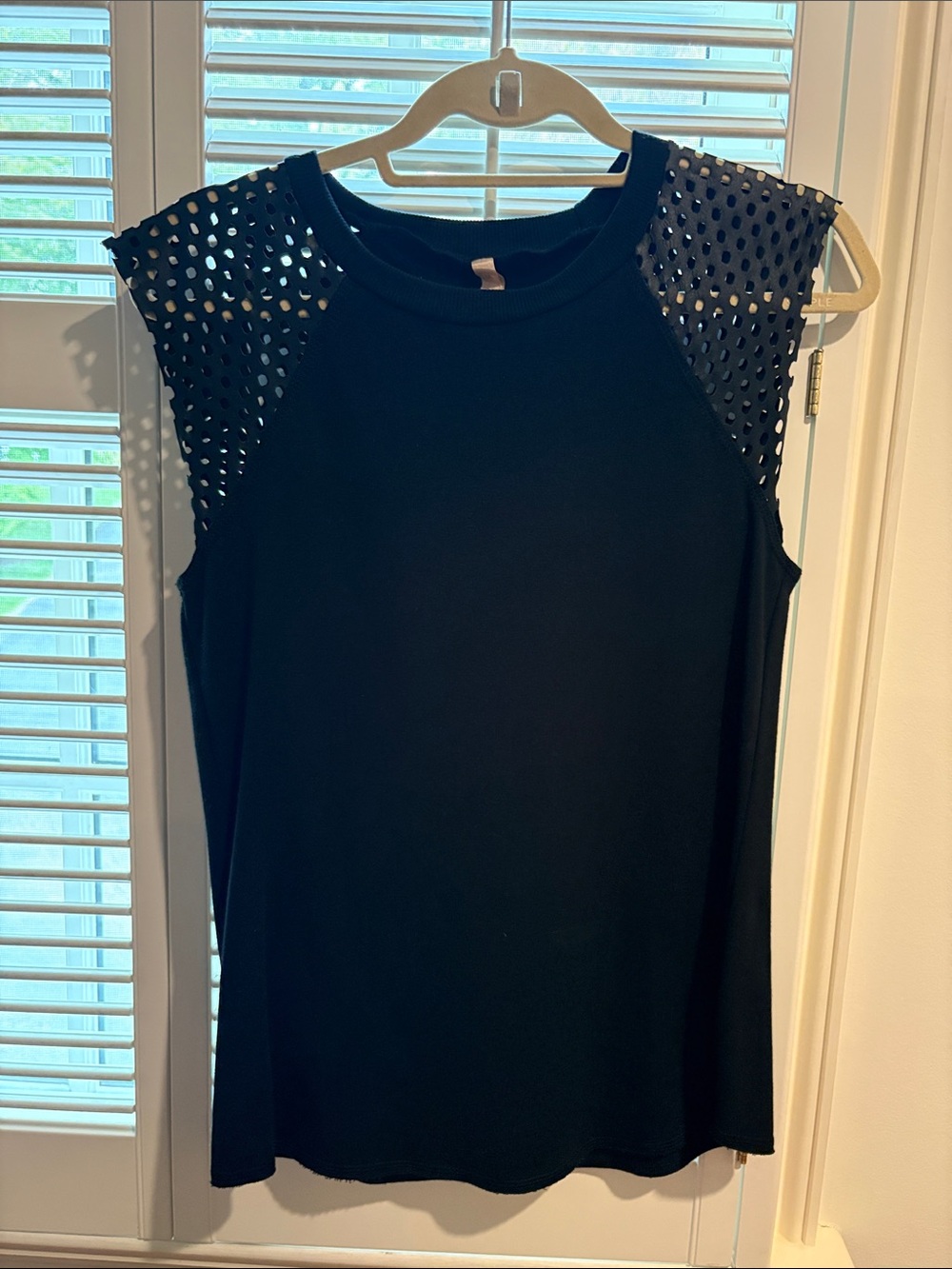 Bailey 44 Black Sleeveless Tank with Eyelet Shoulder Panels